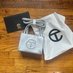 Silver Telfar small shopping bag